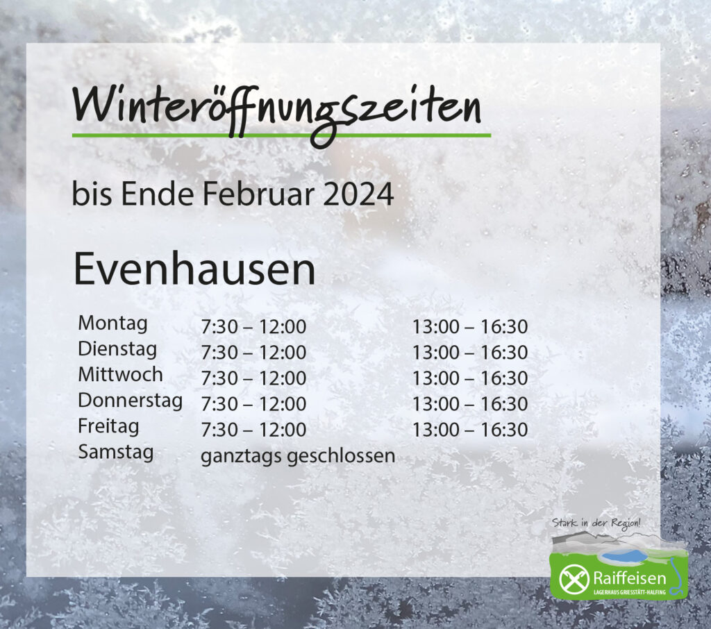 Winteröffnungszeiten Lagerhaus Evenhausen