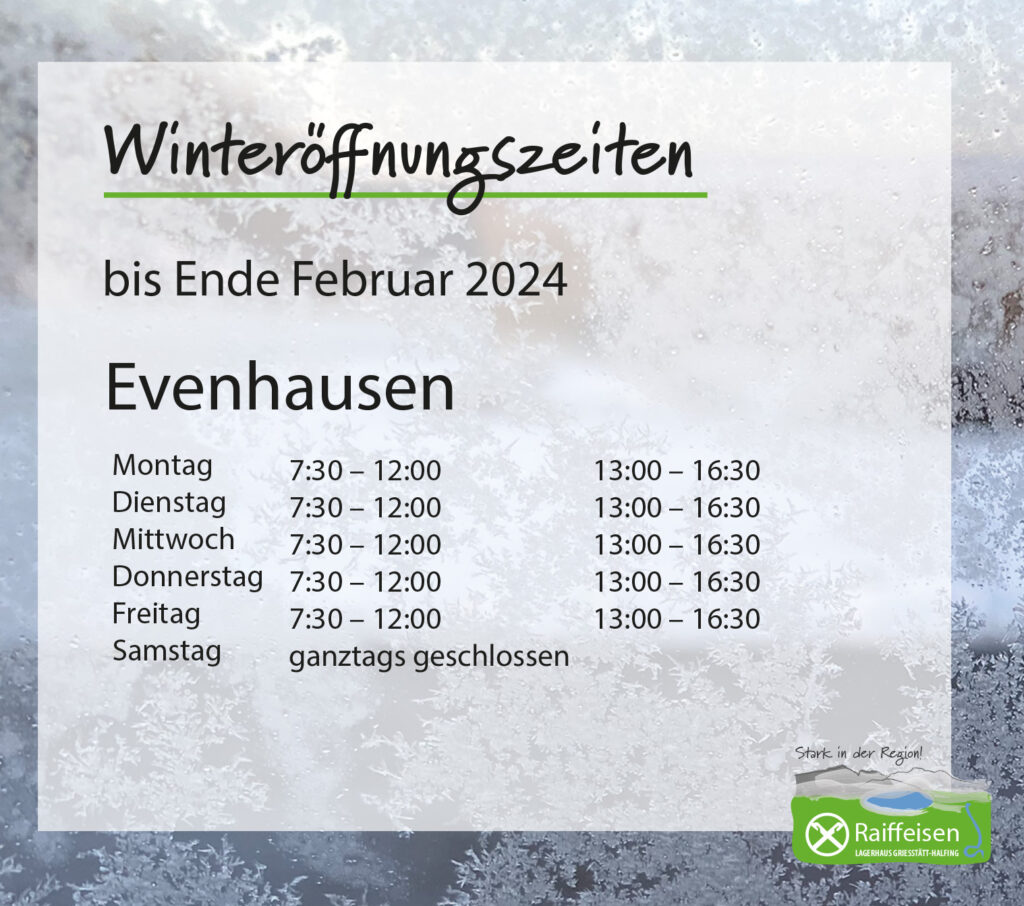 Winteröffnungszeiten Evenhausen